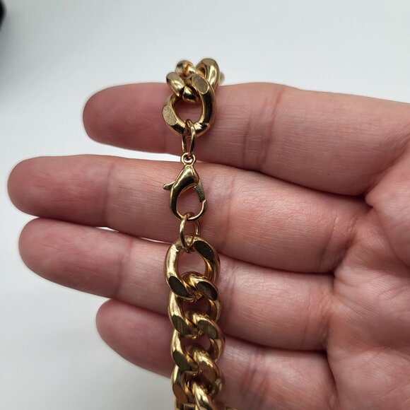 Chunky Thick Gold Tone Chain Link Necklace 14 inch - Picture 7 of 8
